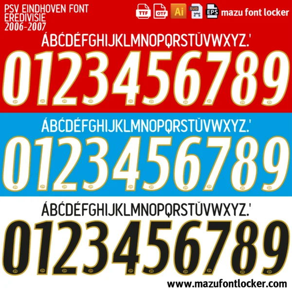 PSV Eindhoven 2006-2007 Font Vector – Stunning Rood-Witten Legendary Masterpiece