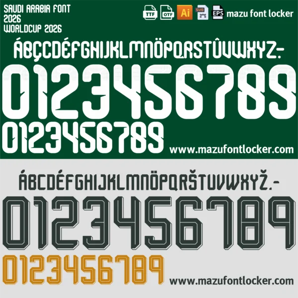 Saudi Arabia World Cup 2026 Font Vector – Epic Green Falcons Majestic Masterpiece
