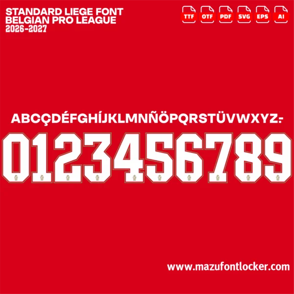 Standard Liege 2026-2027 Font Vector – Epic Rouches Red Masterpiece