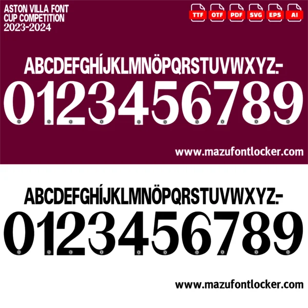 Aston Villa 2023-2024 Font Vector – Legendary Claret and Blue Victory Font