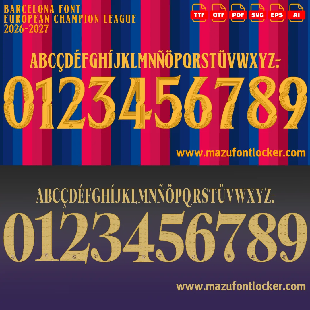 Barcelona UCL 2026-2027 Font Vector – Legendary Blaugrana Dominant Masterpiece