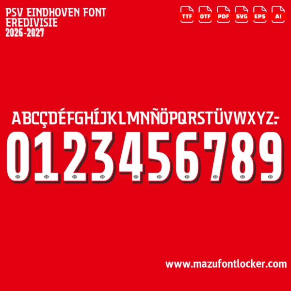 PSV Eindhoven 2026-2027 Font Vector – Stunning Boeren Football Heritage Masterpiece