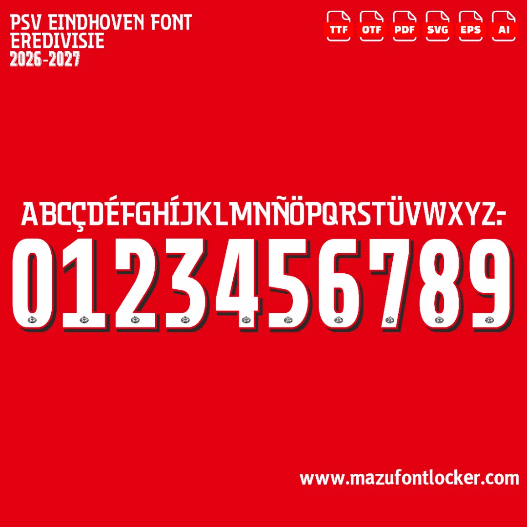 PSV Eindhoven 2026-2027 Font Vector – Stunning Boeren Football Heritage Masterpiece