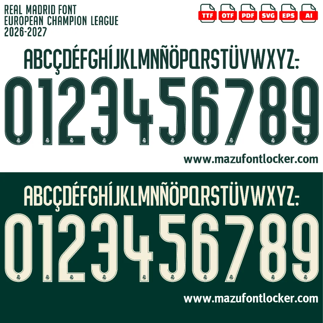 Real Madrid UCL 2026-2027 Font Vector – Epic Los Blancos Legendary Masterpiece