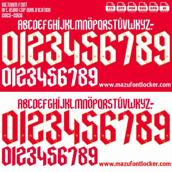 Vietnam 2025-2026 Font Vector – Stunning Golden Star Warriors Masterpiece