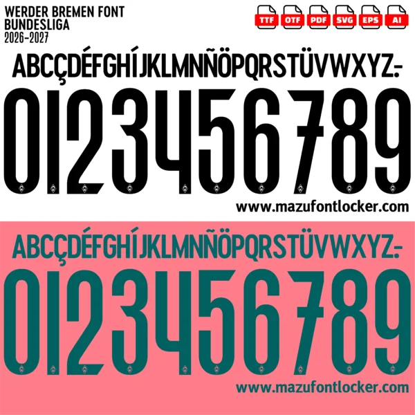 Werder Bremen 2026-2027 Font Vector – Stunning Green-White Legacy Typeface