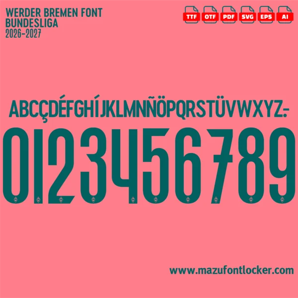 Werder Bremen Third 2026-2027 Font Vector – Stunning Green-White Legacy Typeface