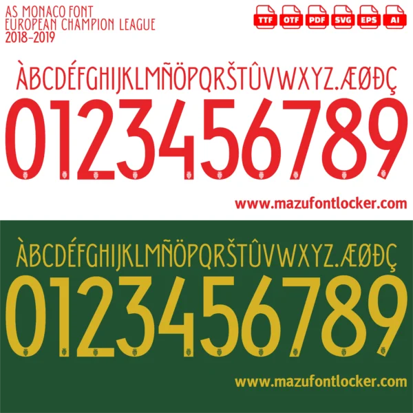 AS Monaco UCL 2018-2019 Font Vector – Stunning Rouge et Blanc Masterpiece