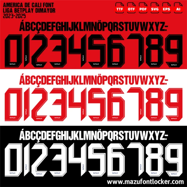 America de Cali 2023-2025 Font Vector – Fierce Diablos Rojos Masterpiece
