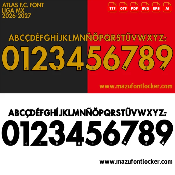 Atlas F.C. 2026-2027 Font Vector – Fierce Rojinegros Mexican Masterpiece