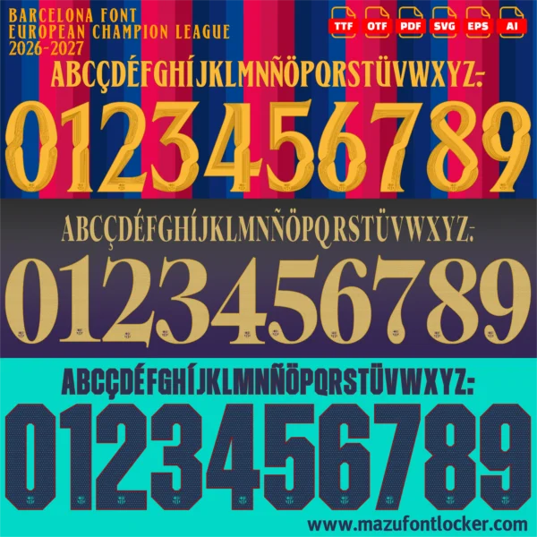 Barcelona UCL 2026-2027 Font Vector – Legendary Blaugrana Dominant Masterpiece