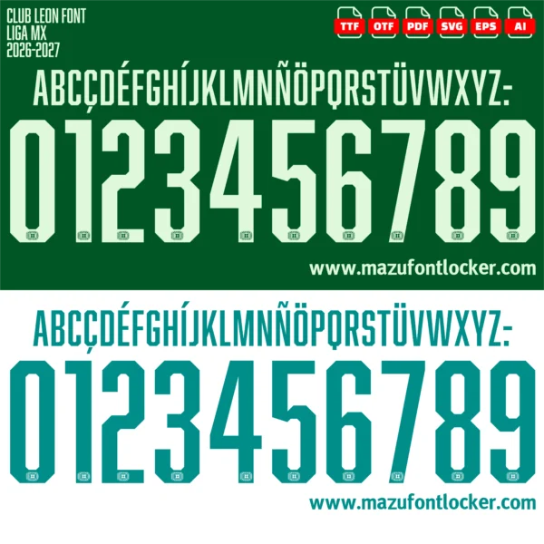 Club León 2026-2027 Font Vector – Stunning Esmeralda Masterpiece