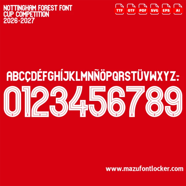 Nottingham Forest 2026-2027 Font Vector – Epic Tricky Trees Masterpiece