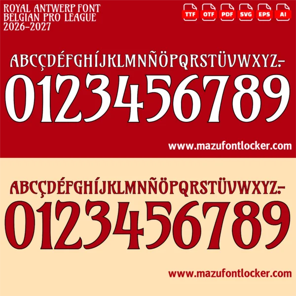 Royal Antwerp 2026-2027 Font Vector – Legendary Great Old Masterpiece