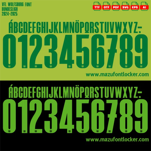 VfL Wolfsburg 2024-2025 Font Vector – Stunning Green Wolves Masterpiece