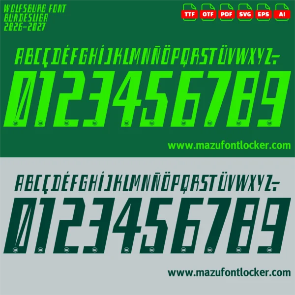 Wolfsburg 2026-2027 Font Vector – Stunning Green Wolves Icon