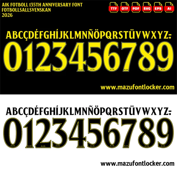 AIK Fotboll 2026 135th Anniversary Font Vector – Legendary Black & Yellow Masterpiece