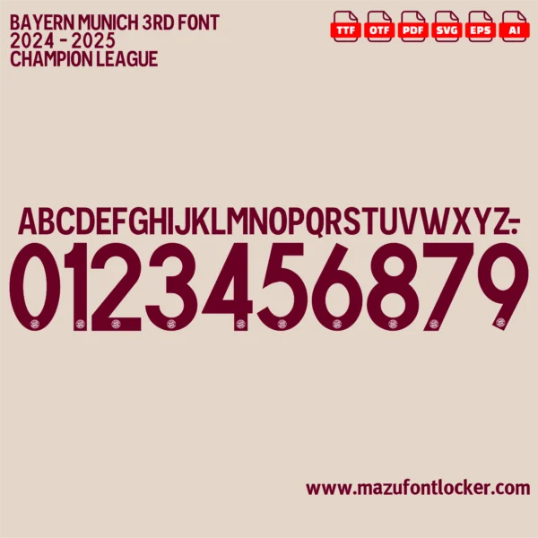Bayern Munich UCL Third 2024-2025 Font Vector – Stunning Die Roten Masterpiece