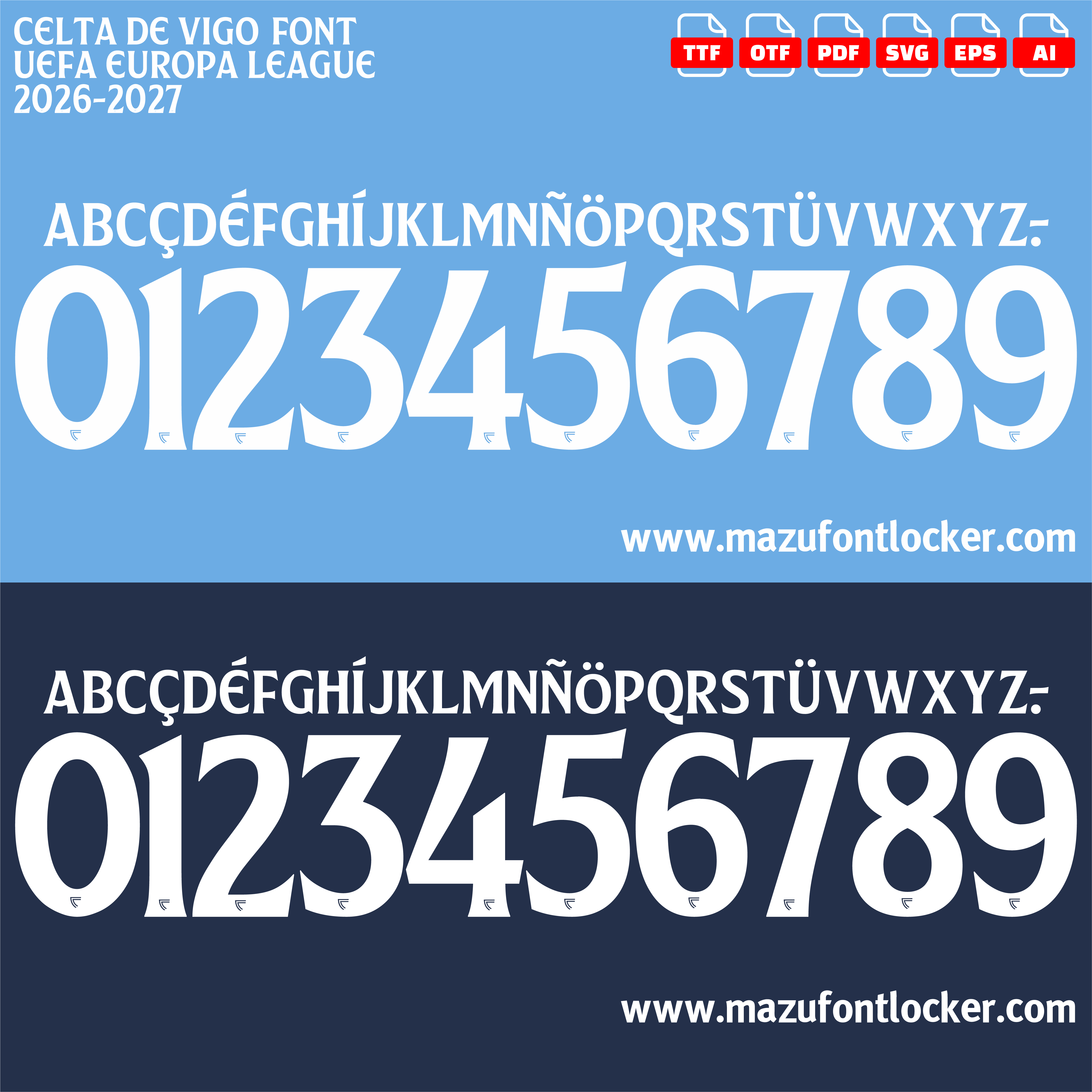 Celta de Vigo UEL 2026-2027 Font Vector – Stunning Celestes Masterpiece