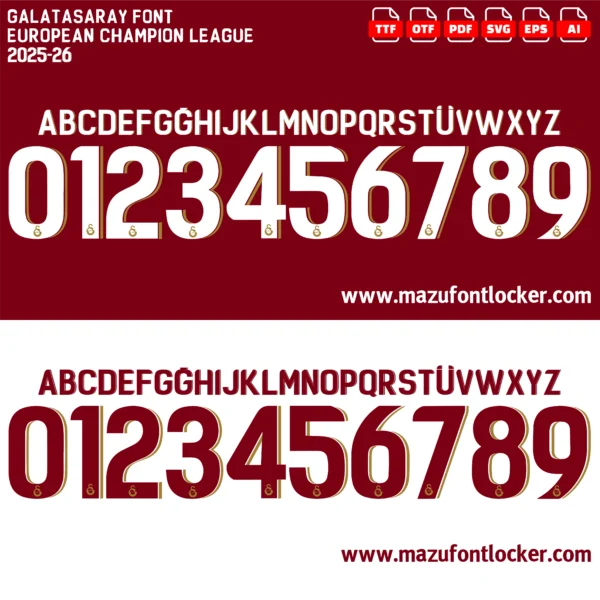 Galatasaray UCL 2025-2026 Font Vector – Epic Yellow-Red Lions Masterpiece