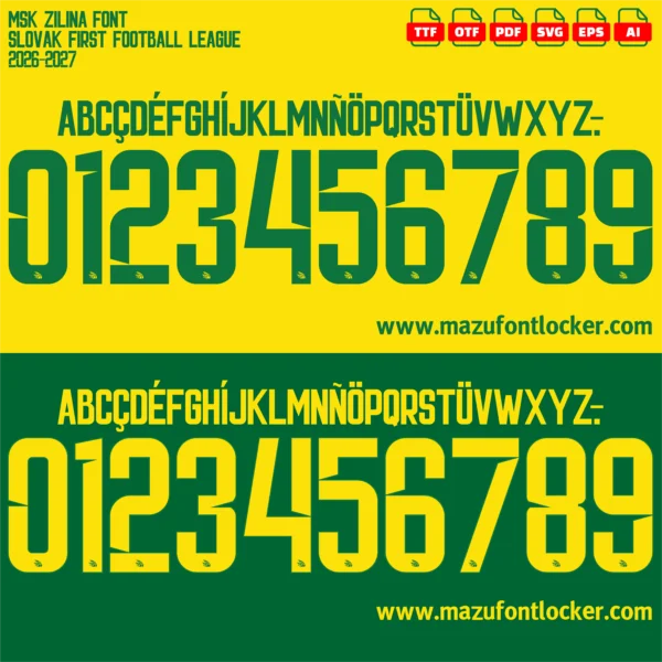 MSK Zilina 2026-2027 Font Vector – Stunning Yellow-Green Šošoni Masterpiece