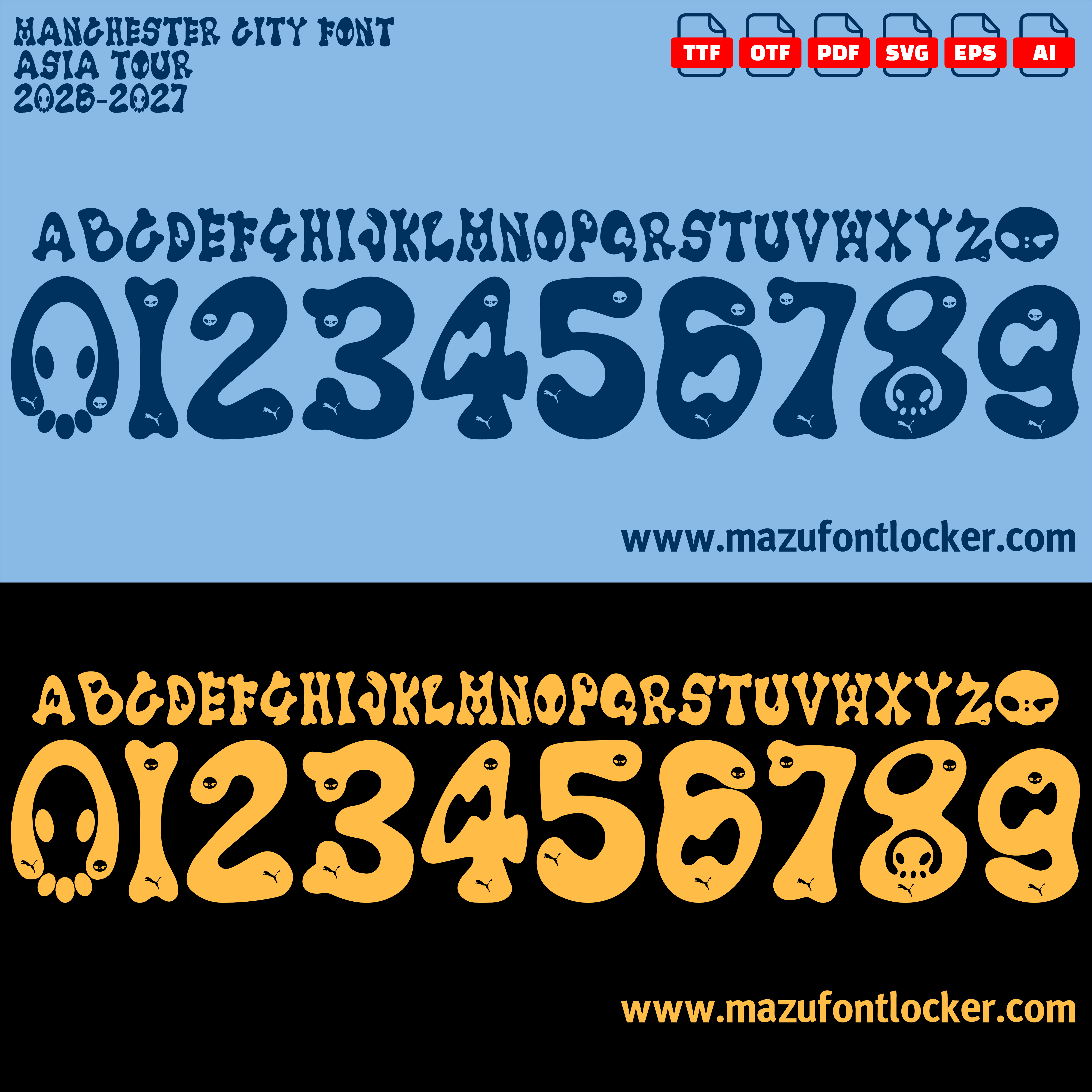 Manchester City Asia Tour 2026-2027 Font Vector – Stunning Sky Blue Masterpiece