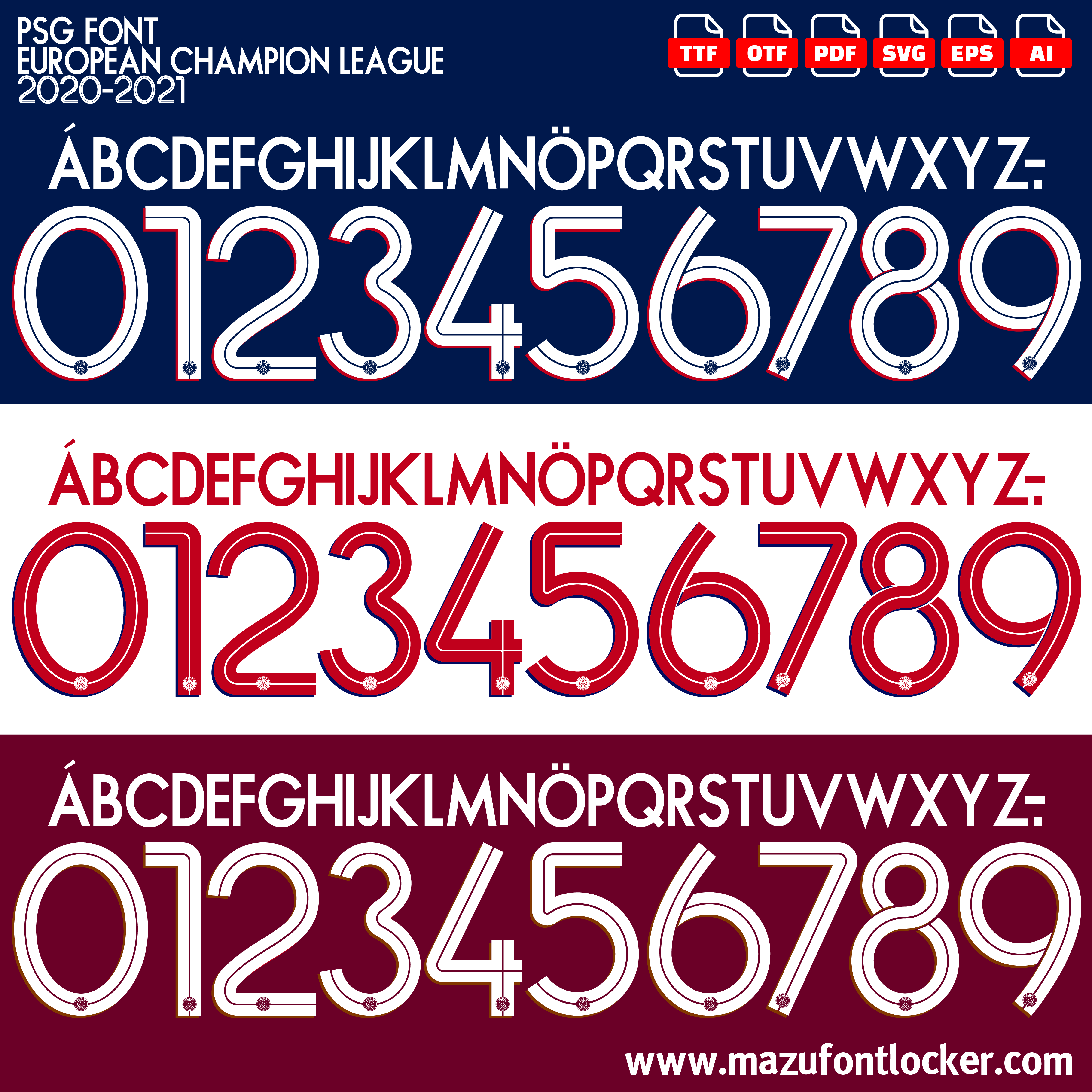 PSG UCL 2020-2021 Font Vector – Stunning Rouge-et-Bleu Masterpiece
