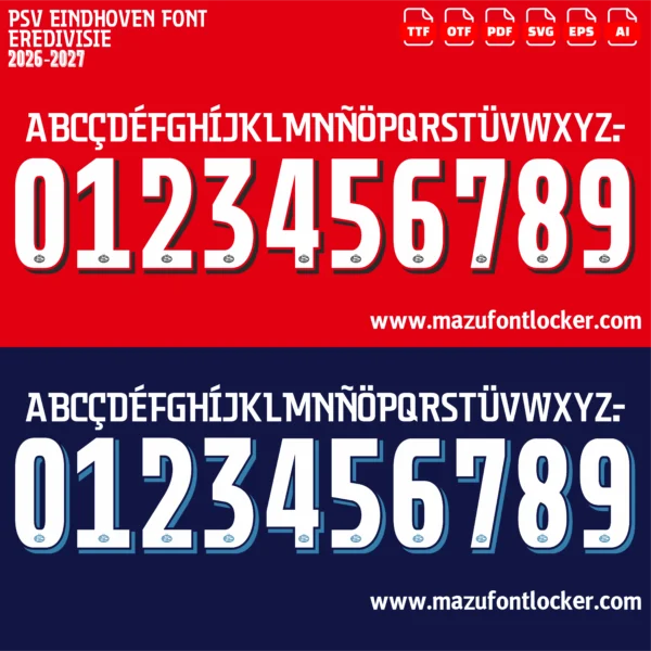 PSV Eindhoven 2026-2027 Font Vector – Stunning Boeren Football Heritage Masterpiece