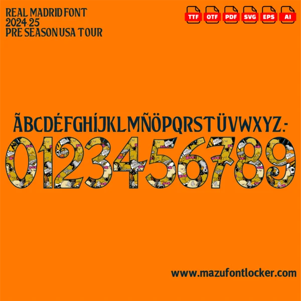 Real Madrid Tour USA 2024 Font Vector – Epic Los Blancos Masterpiece
