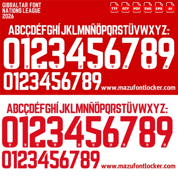 Gibraltar Nations League 2026 Font Vector – Legendary Team 54 Masterpiece