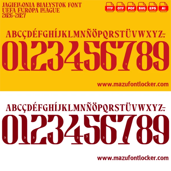 Jagiellonia Białystok UEL 2026-2027 Font Vector – Legendary Żółto-Czerwoni Masterpiece