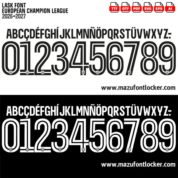 LASK UCL 2026-2027 Font Vector – Legendary Schwarz-Weißen Masterpiece