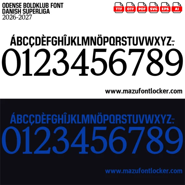 Odense Boldklub 2026-2027 Font Vector – Legendary De Stribede Masterpiece