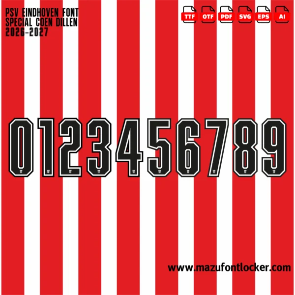 PSV Eindhoven 2026-2027 Special Coen Dillen Font Vector – Legendary Rood-witten Masterpiece
