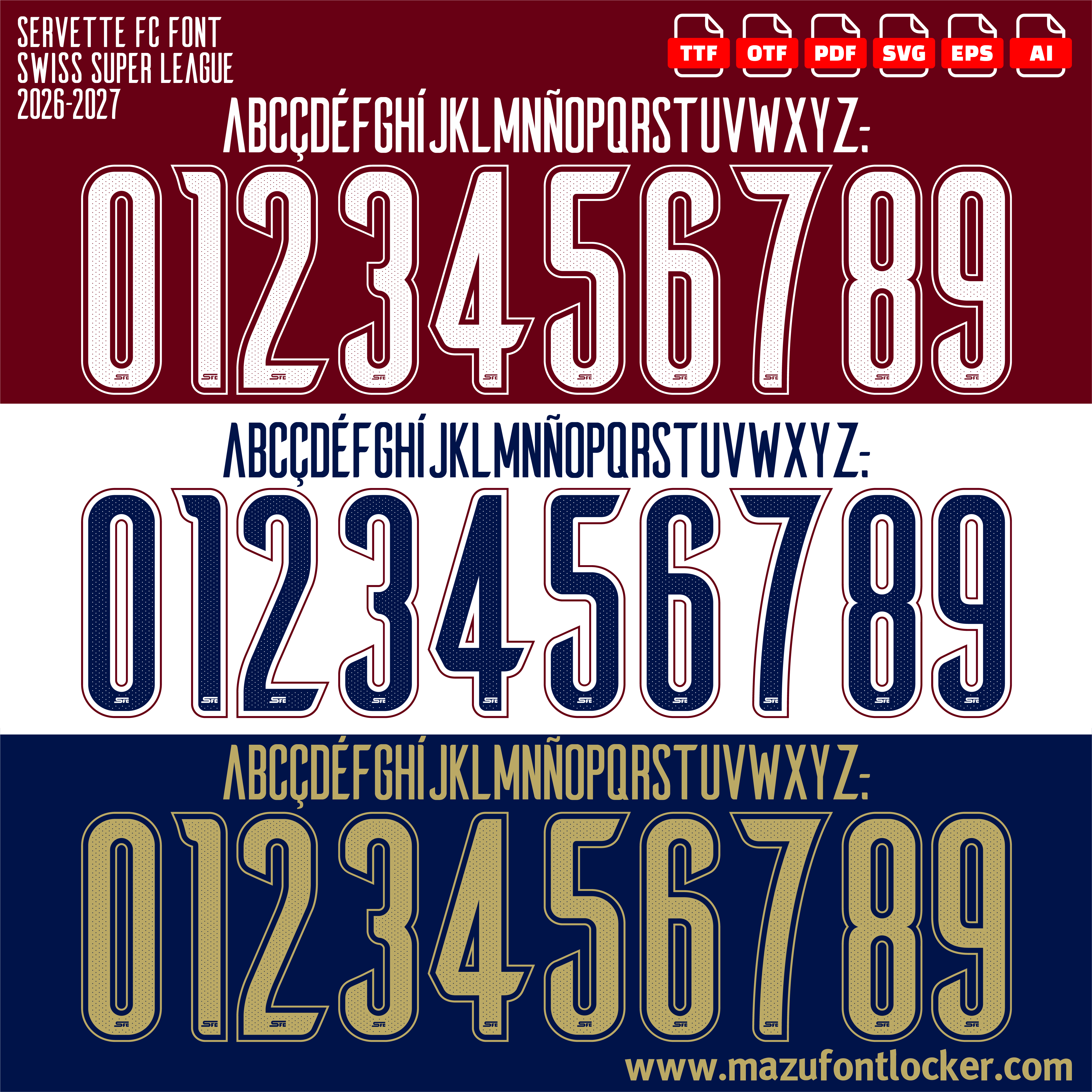 Servette FC 2026-2027 Font Vector – Legendary Grenats Masterpiece
